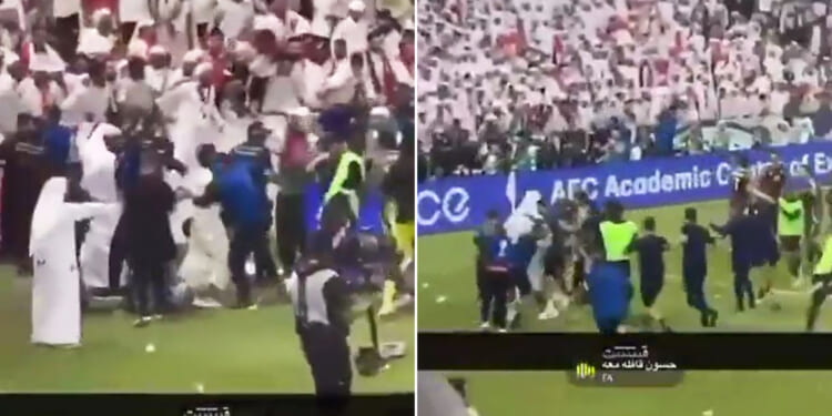 Moment bizarre fight breaks out between UAE fans and Qatar players after goal that sealed World Cup qualification