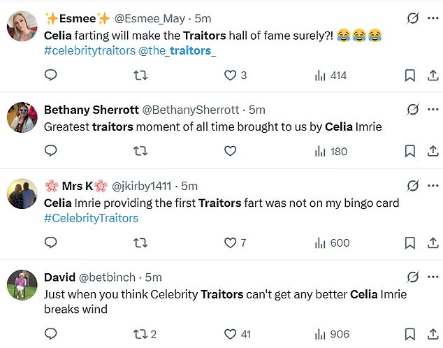 Following the moment, fans rushed to X to say it is the 'highlight of the TV year' and called Celia an 'absolute legend'