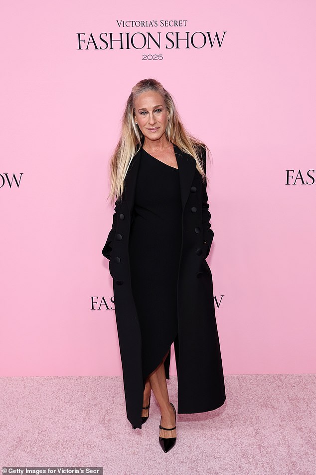 Sex and the City star Sarah Jessica Parker, 60, looked stylish in a black dress and a matching black coat