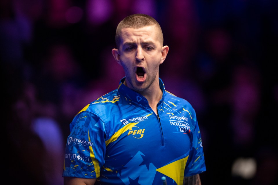 Jayson Shaw celebrating during the Mosconi Cup.