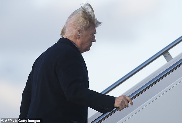 Donald Trump has a hair malfunction while boarding Air Force One in 2019
