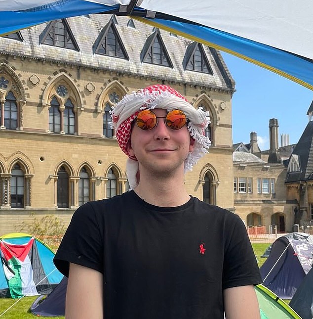 Mr Williams was among dozens of students who camped outside the Natural History Museum in Oxford to protest their university's alleged complicity in Israel's war against Hamas