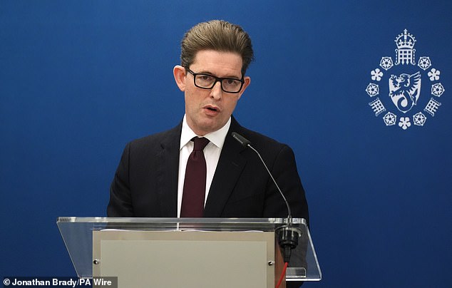 Head of MI5 Sir Ken McCallum, pictured on Thursday, issued a veiled rebuke to Sir Keir Starmer over the case collapse, insisting: 'I will never back off from confronting threats to the UK'