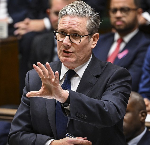 Prime Minister Sir Keir Starmer, pictured at PMQs on Wednesday, faces a crisis as the political row grows ever more furious with MPs blaming him for the collapse of the trial