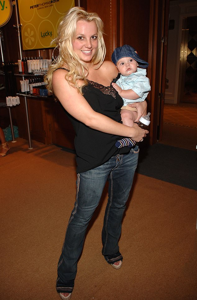 He wrote: 'The first thing I saw was Britney and her young starlet friend snorting a fat line of coke off the table. 'Both were wearing these outrageous wigs. Britney’s was electric blue. It was surreal. They didn’t even try to hide it' (she is seen with son Sean Preston in May 2006)