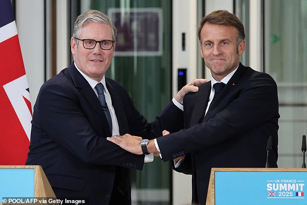 For each one it takes, Britain grants asylum to another who has arrived from France, according to the scheme agreed by Prime Minister Sir Keir Starmer and French President Emmanuel Macron (pictured at the summit in July)