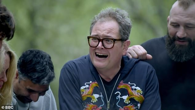 It's seen three celebrities brutally murdered by the Traitors , chat show host Jonathan Ross , comedian Alan Carr (pictured) and singer Cat Burns , and three more Faithful stars banished at the round table