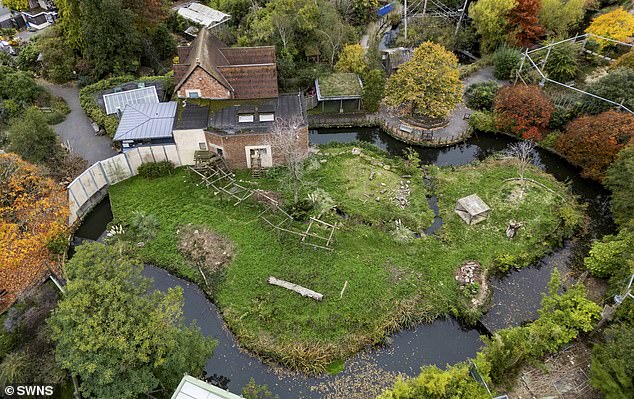 Aerial view of the Gorilla enclosure at Bristol Zoo, October 16, 2025, which is overgrown and deserted since closing its doors in 2022