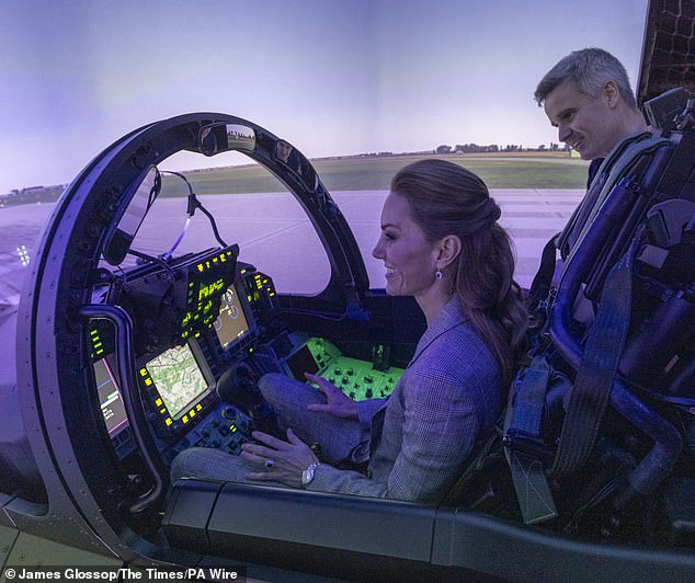 Royal fans soon noted her newfound enthusiasm for the aircraft came just weeks after the Princess of Wales' visit to RAF Coningsby in Lincolnshire (pictured)