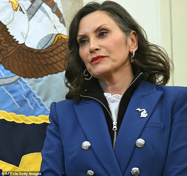 Former Republican Michigan gubernatorial nominee Tudor Dixon said: 'Whitmer (pictured) and her band of enforcers are obsessed with malicious obedience to their unreasonable government regulations'