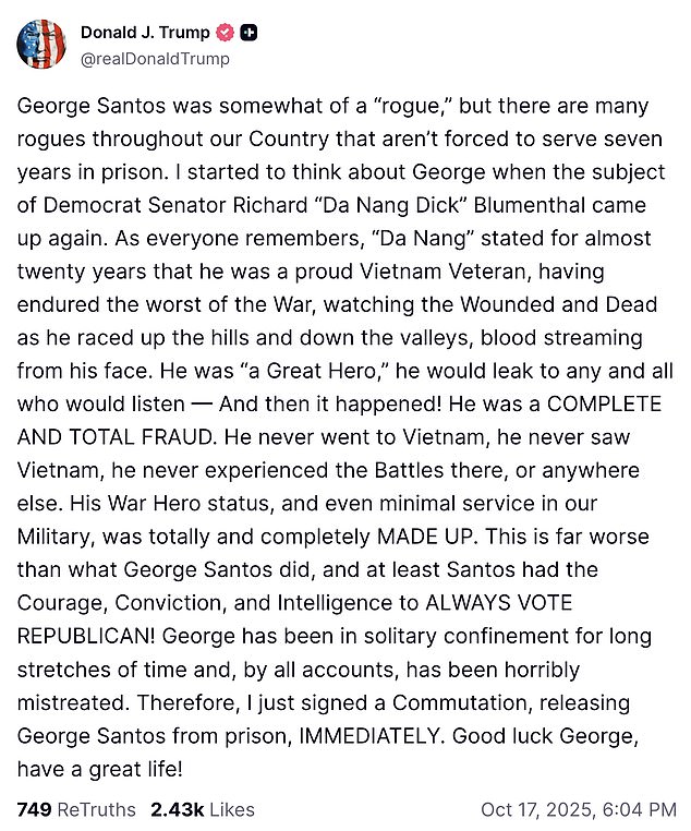 Trump made the announcement on Friday evening just after 6pm