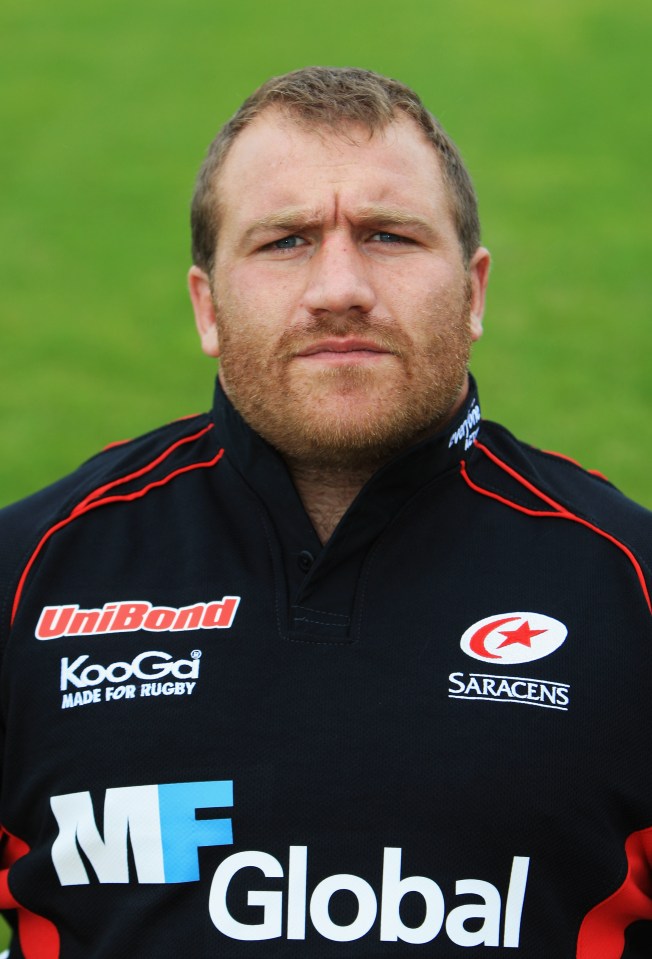 Richard Skuse poses for a portrait during the Saracens squad photo call.