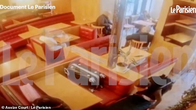 Video footage shown to the court appears to show the killer relaxing at a bar on Rue Manin just hours after allegedly carrying out the sickening murder on October 14, 2022