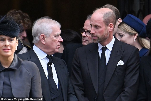 Prince Andrew was seen having a frosty exchange with Prince William as they walked out of Westminster Abbey at the Duchess of Kent's funeral last month