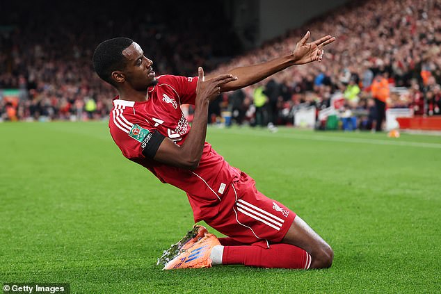 Isak's only Liverpool goal so far came against Southampton in the Carabao Cup third round