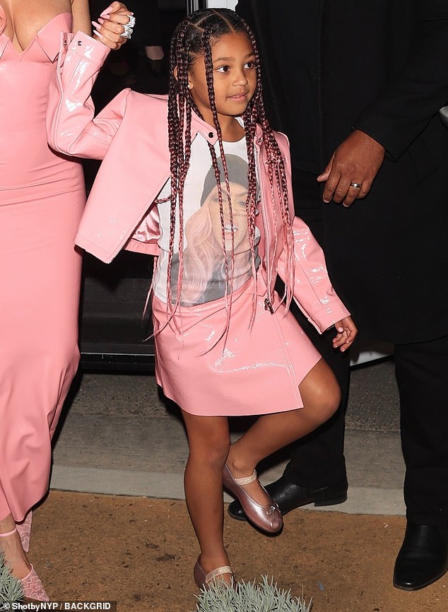 The Kardashians star was seen stepping out of a white bus while holding hands with her seven-year-old daughter