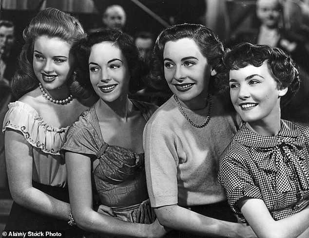 Far right, In the film Dance hall, with Diana Dors, far left, 1950