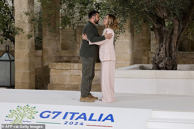 Zelensky, left, greets Meloni ahead of the G7 summit in Puglia