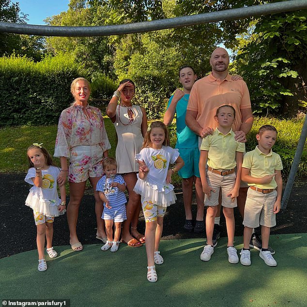 Paris recently defended her daughter's engagement when she was asked about the news during an appearance on This Morning (pictured with their seven children)