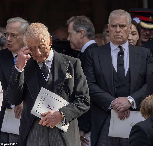 Prince Andrew and King Charles were last pictured together at the Duchess of Kent's funeral last month