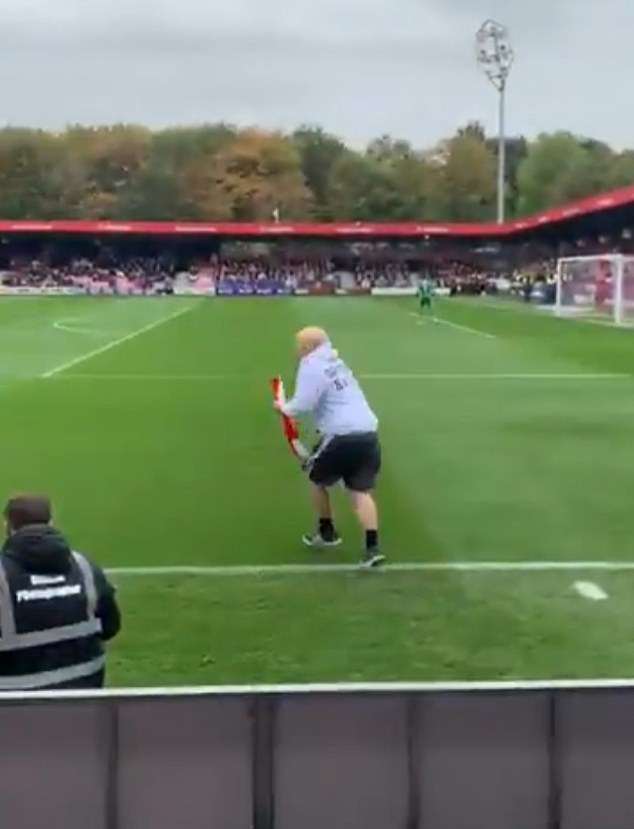 Social media footage showed the fan from the centre circle running on with a flag in his hand