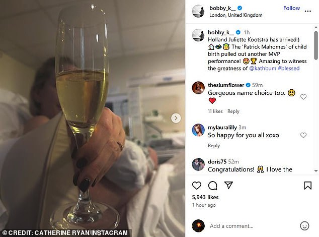 Sharing an array of sweet snaps, Katherine's husband Bobby wrote: 'Holland Juliette Kootstra has arrived:)'