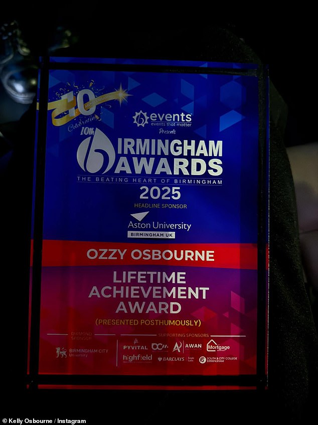 She could be seen at Black Sabbath Bridge holding the prestigious gong in her hands as she said it 'would have meant the world to him'