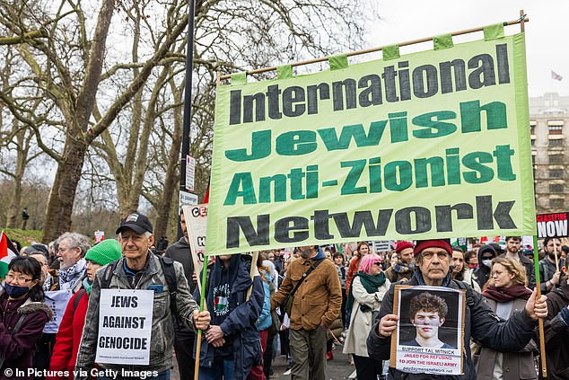 Members of the pro-Palestine group International Jewish Anti-Zionist Network (IJAN), pictured in February last year, had descended on the Israeli embassy in Kensington on August 29 this year