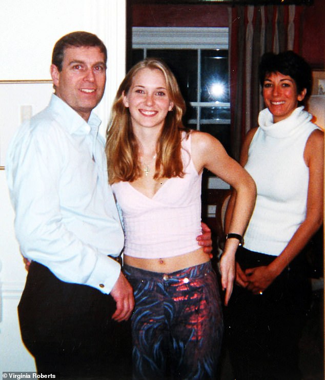 Giuffre photographed with Prince Andrew and Ghislaine Maxwell in London in 2001. Tonight, Ms Giuffre's family said the new evidence 'exposes the lengths to which those implicated try to discredit and defame survivors'