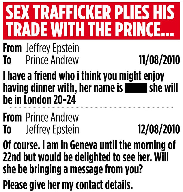 Email exchanges between Prince Andrew and Jeffrey Epstein where he shares details with the princes about a woman he might want to meet