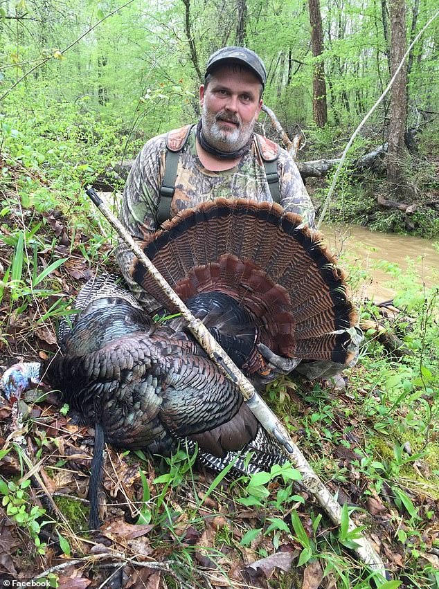 Carwyle's ex-wife said he didn't used to be as delusional about his obsessed with Aniston as he had become. Pictured: Carwyle hunting a turkey