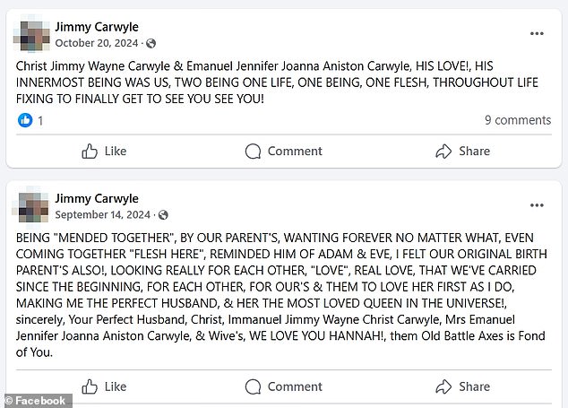 Unearthed social media posts described a disturbing desire to marry Aniston from an account with the suspect's name (pictured)