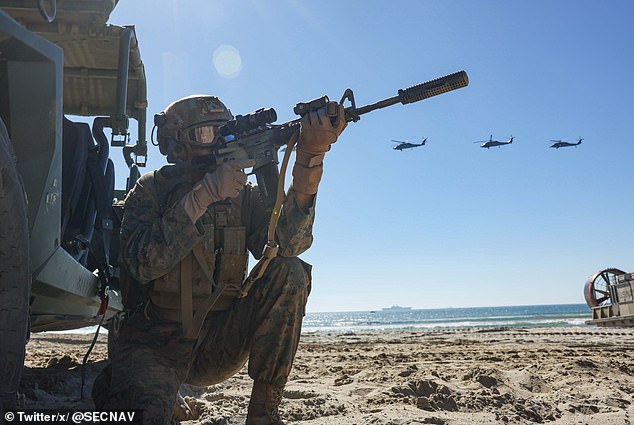 The artillery fire was part of a round of demonstrations the US military held on Saturday in California to celebrate the Marines' 250th anniversary
