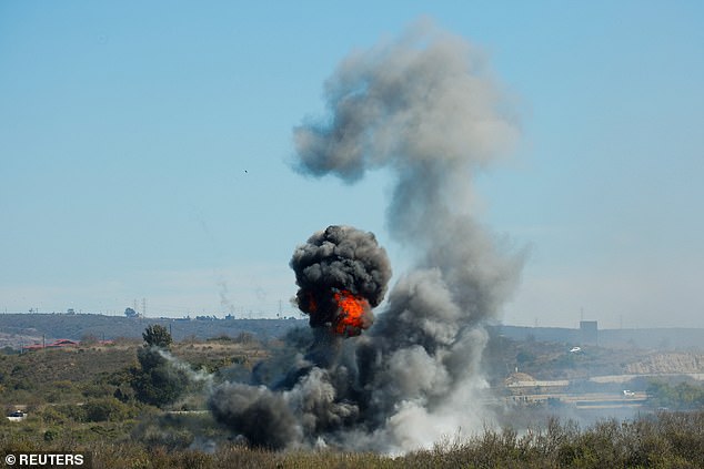 Marines seen taking part in an amphibious assault demonstration on Saturday at Camp Pendleton, California