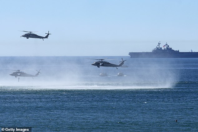 Marines seen performing an amphibious capabilities demonstration on Saturday near Camp Pendleton, California