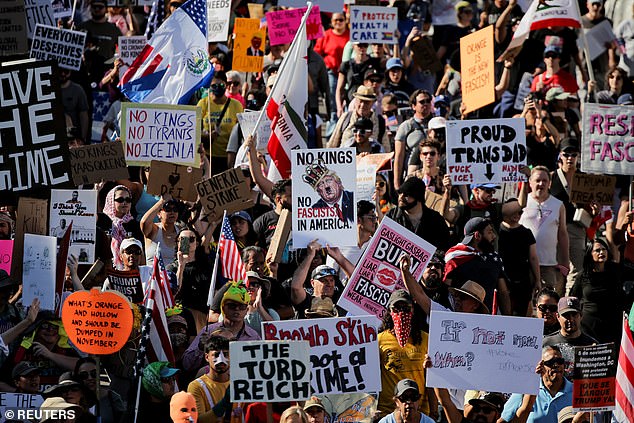 Although the Trump administration said the artillery fire was to mark the Marine Corps' anniversary, Newsom said it was no accident that it also fell on the same day anti-Trump 'No Kings' protests were held