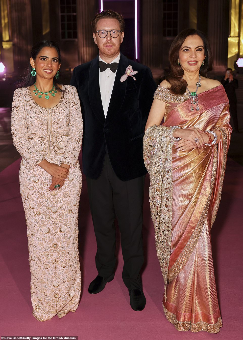 (L to R) Isha Ambani, co-chair of the Inaugural British Museum Ball, Dr Nicholas Cullinan and Nita Ambani attend the British Museum Ball 2025