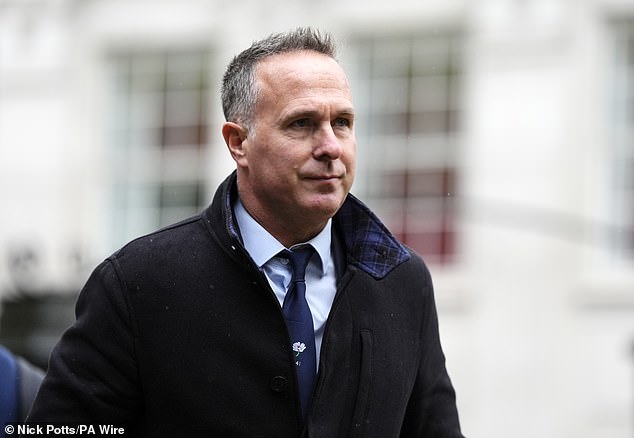 Former England captain Michael Vaughan arrives at St Mary's Church, Barnsley, for the funeral service of former cricket umpire Bird