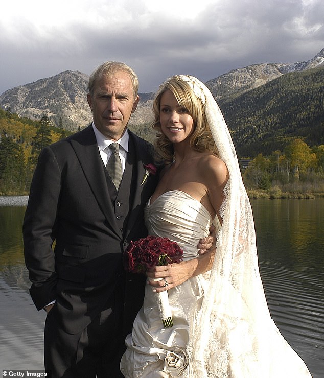 Costner and Baumgartner (pictured in 2004) split in May 2023 following a 19 year marriage and three children - with Baumgartner sparking up a romance with the handsome financier, 49, that year