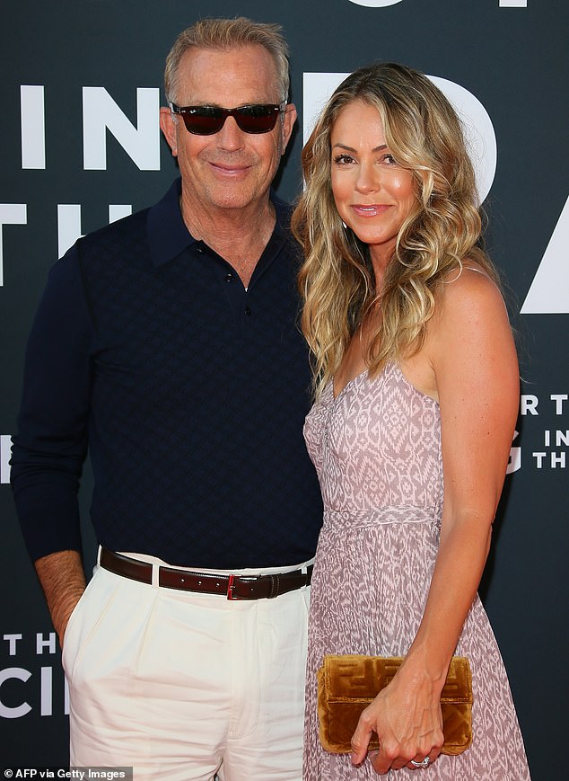 Costner and Baumgartner split in May 2023 following a 19 year marriage and three children; seen in 2019