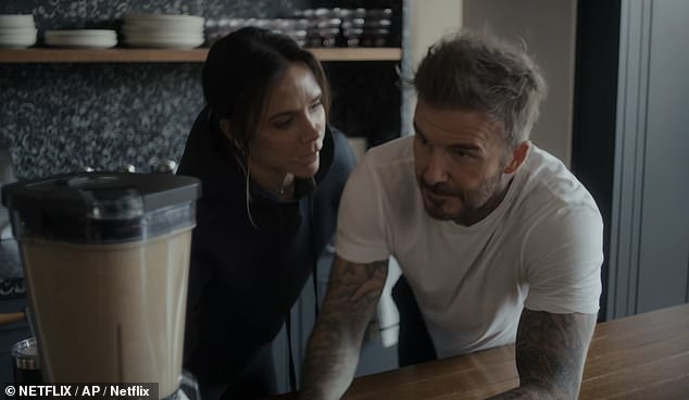 Taking to her Instagram Stories Posh, 51, shared a clip of the former footballer, 50, as he whipped up a banquet for their visiting parents (pictured together in Victoria's Netflix doc)