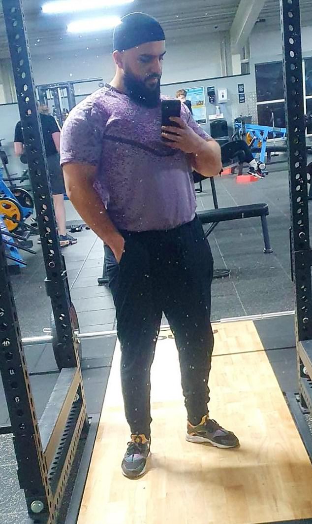 Jihad Al-Shamie (pictured working out at the gym) made the call claiming responsibility for the attack after driving at people in his car outside Heaton Park Hebrew Synagogue in Crumpsall, Manchester
