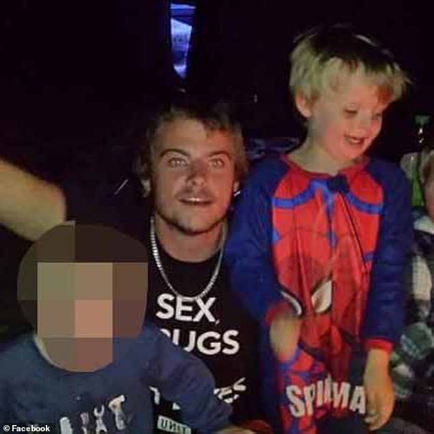 Tristian complained of having 'pain in the belly' but his father, Kerrod Frahm (centre), believed his son had 'snuck' three cans of bourbon from the esky, which made him feel ill