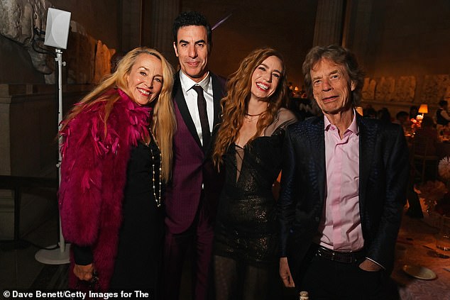 (L to R) Jerry Hall, Sacha Baron Cohen, Elizabeth Jagger and Sir Mick Jagger