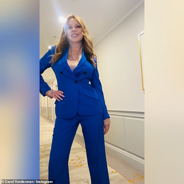The former Countdown star was treated to a gorgeous tailored designer suit from The Fold London for the occasion, which cinched in at her waist