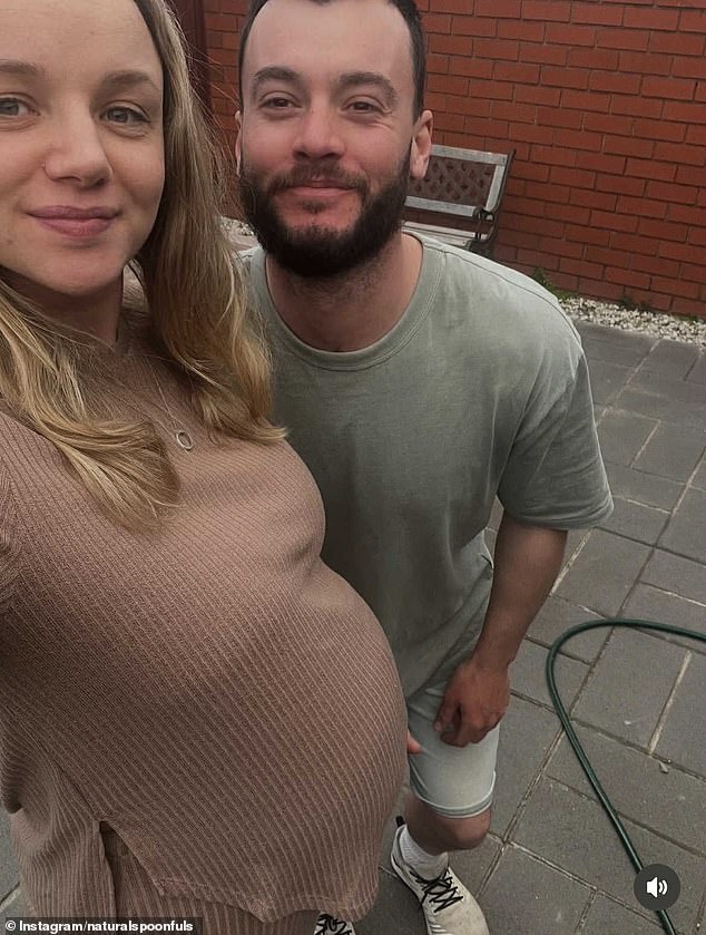 Stacey Hatfield, 30, was best known for her business Natural Spoonfuls where she spruiked the benefits of a 'low tox' lifestyle (pictured while pregnant next to husband Nathan)