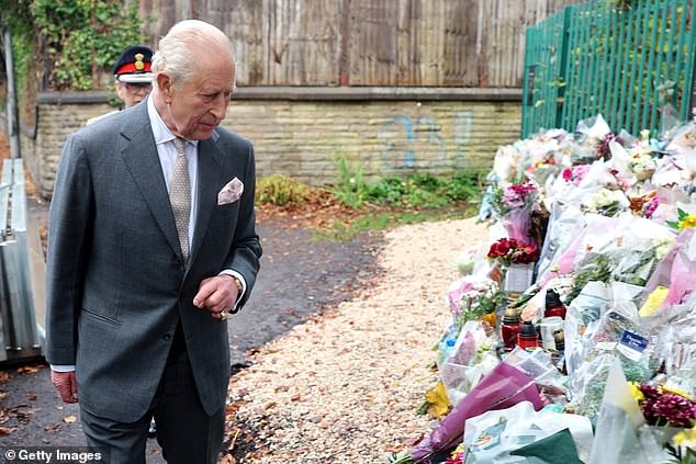 The King during a visit to Heaton Park Hebrew Congregation, the scene of the horrific terror attack on October 2