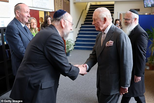 King Charles III visits Heaton Park Hebrew Congregation Synagogue in Manchester today