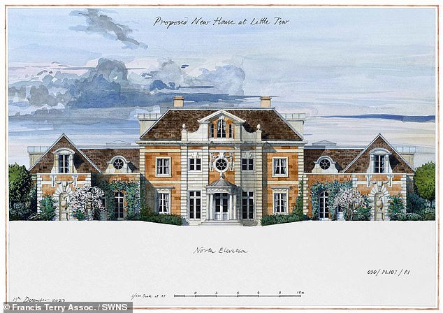 Watercolour plans submitted for Mr Burkle's proposed Cotswolds country house are pictured