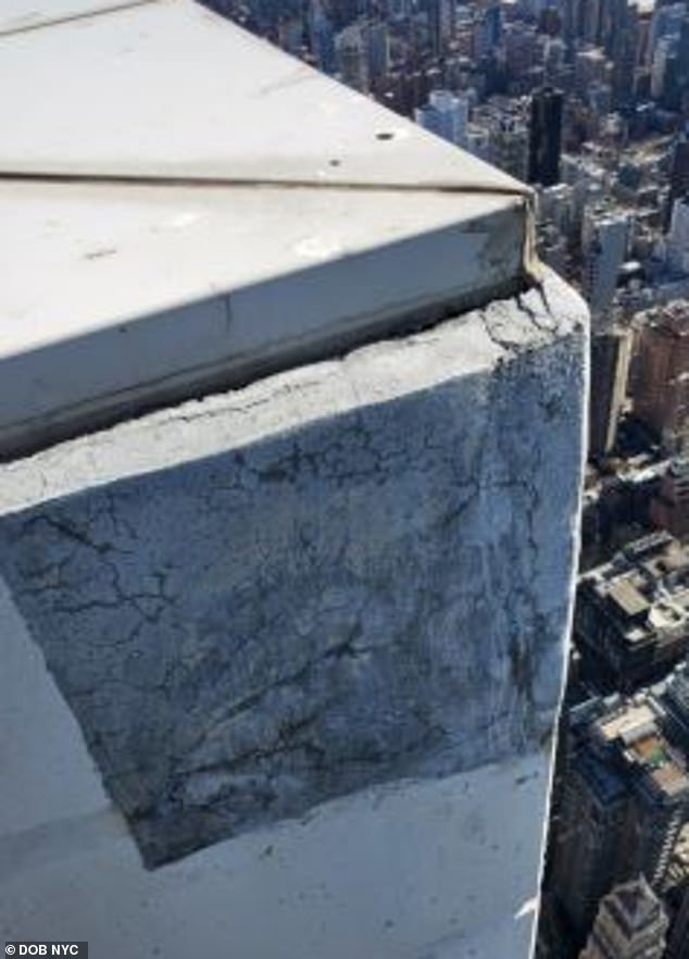 Further deterioration at the very top of the tower in early 2023. An ugly paint and plaster job had to be carried out to remedy the problem